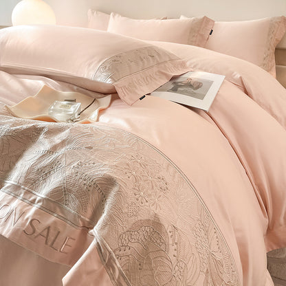 Qingyue Solid-Color Embroidered 4-Piece Bedding Set