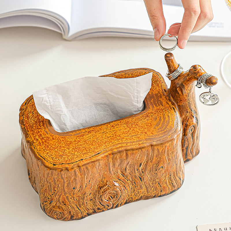 Realistic Tree Stump Ceramic Tissue Box