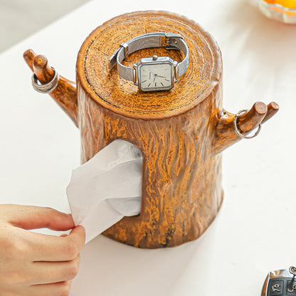 Realistic Tree Stump Ceramic Tissue Box
