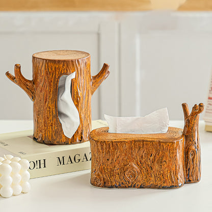 Realistic Tree Stump Ceramic Tissue Box