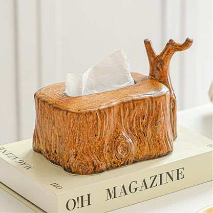 Realistic Tree Stump Ceramic Tissue Box