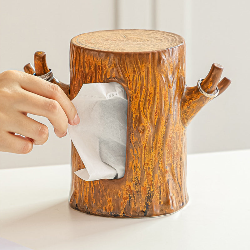 Realistic Tree Stump Ceramic Tissue Box