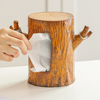 Realistic Tree Stump Ceramic Tissue Box