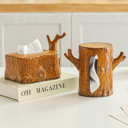 Realistic Tree Stump Ceramic Tissue Box