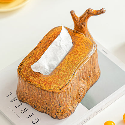 Realistic Tree Stump Ceramic Tissue Box