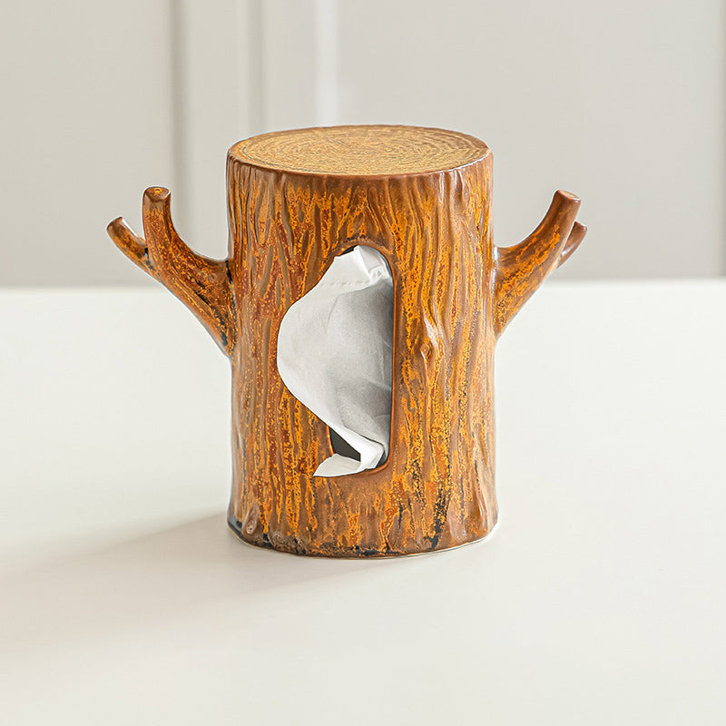 Realistic Tree Stump Ceramic Tissue Box