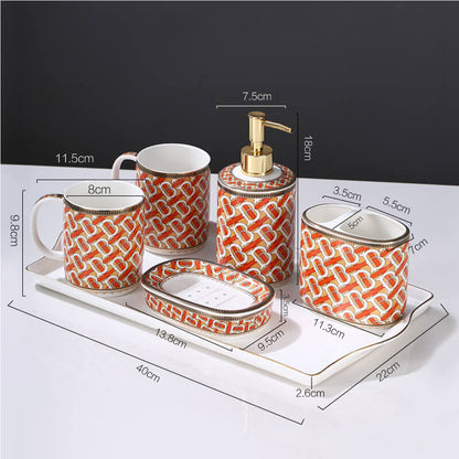 Red Gilt Ceramic Bathroom Set