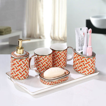 Red Gilt Ceramic Bathroom Set