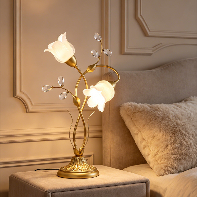 Retro Glass Floral Table Lamp