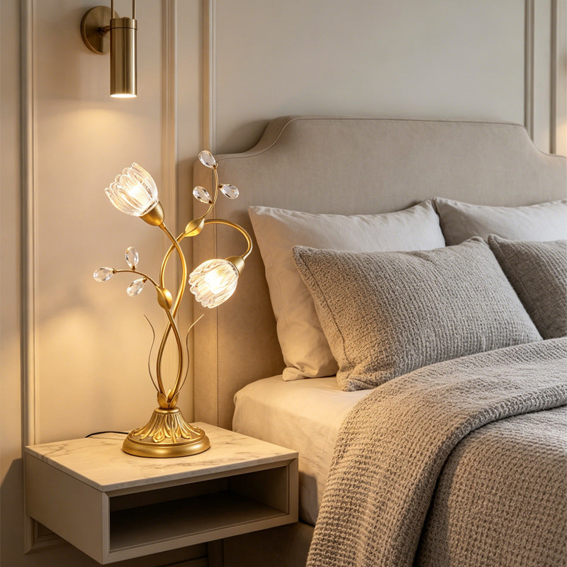 Retro Glass Floral Table Lamp