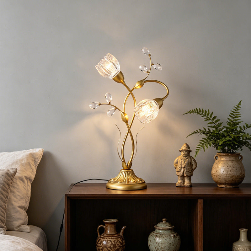 Retro Glass Floral Table Lamp