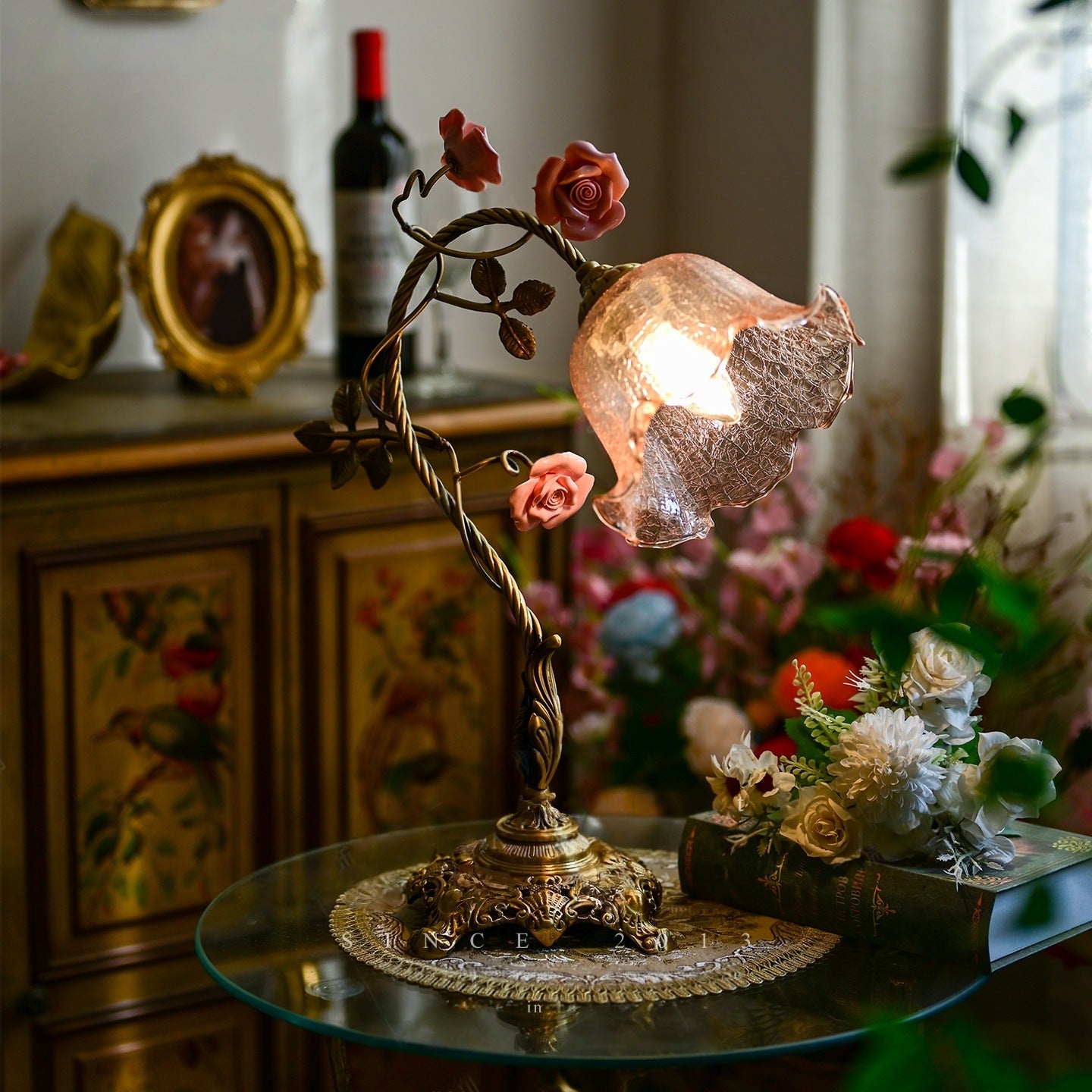 Retro Luxury Rose Glass Table Lamp