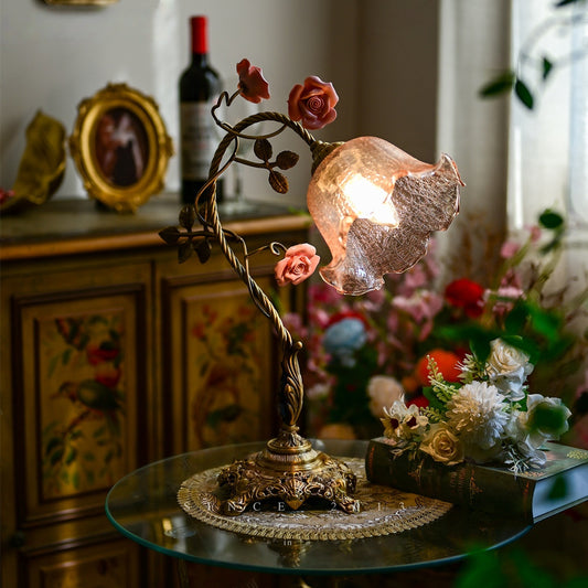 Retro Luxury Rose Glass Table Lamp