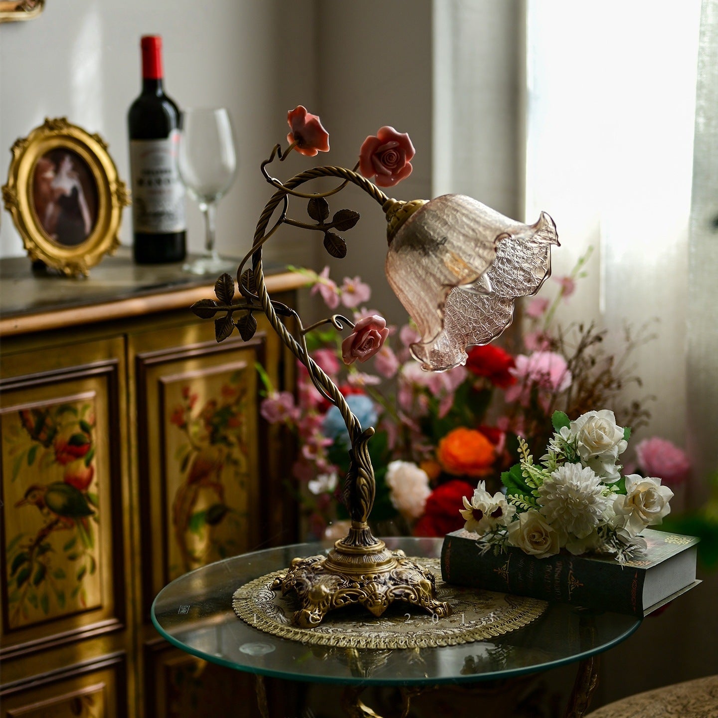 Retro Luxury Rose Glass Table Lamp