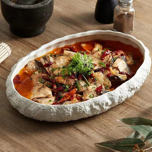 Rock-Patterned Oval Soup Plate