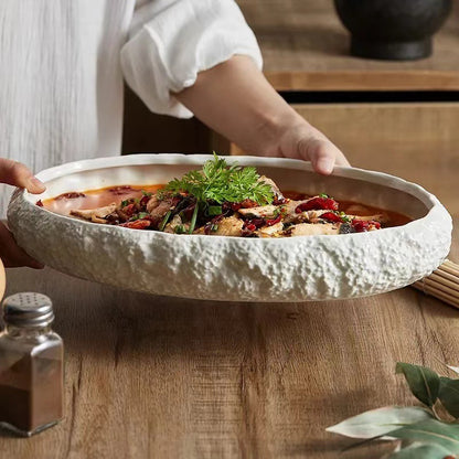 Rock-Patterned Oval Soup Plate