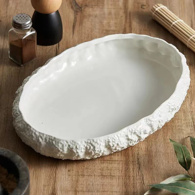 Rock-Patterned Oval Soup Plate