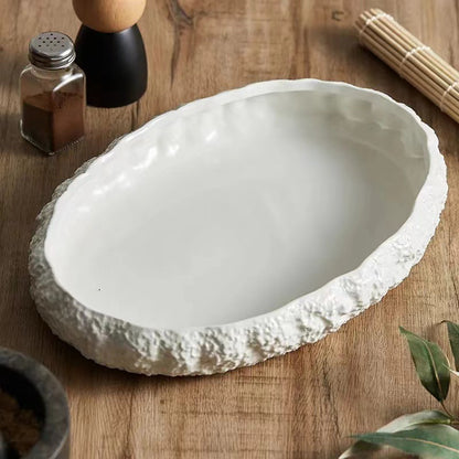 Rock-Patterned Oval Soup Plate