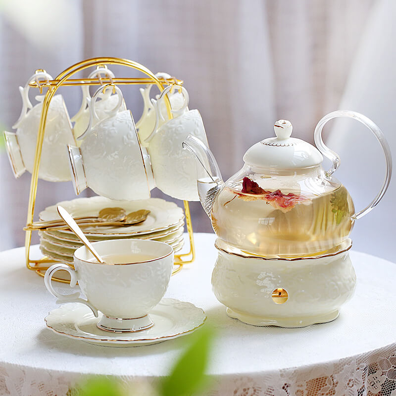 Rose Embossed Ceramic Teapot Set