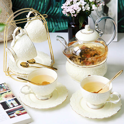 Rose Embossed Ceramic Teapot Set