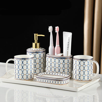 Circle Print Gold Ceramic Bathroom Set