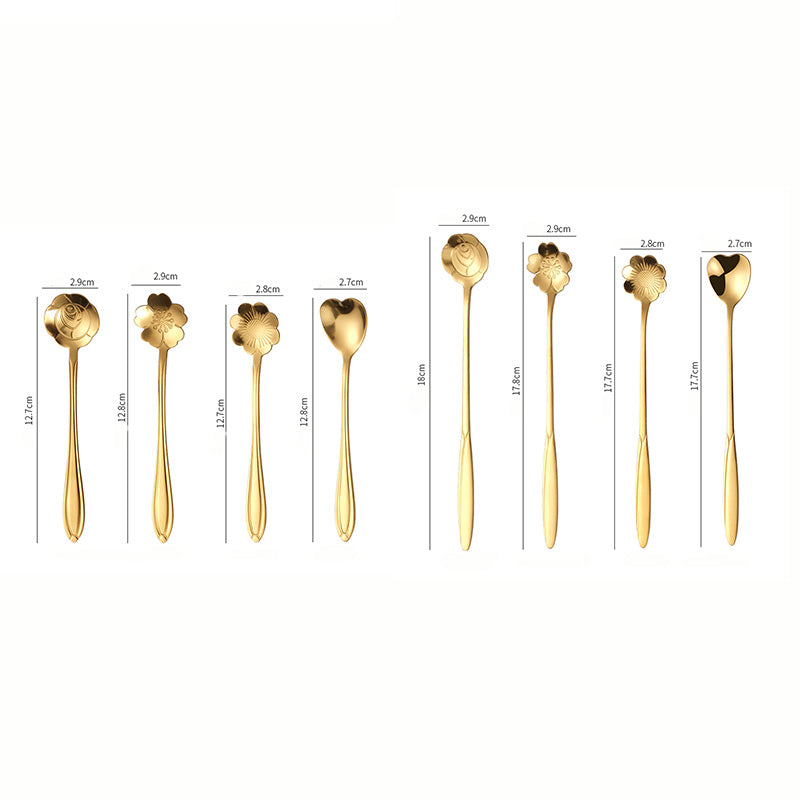 Golden Flower Dessert Spoon 8pcs Set