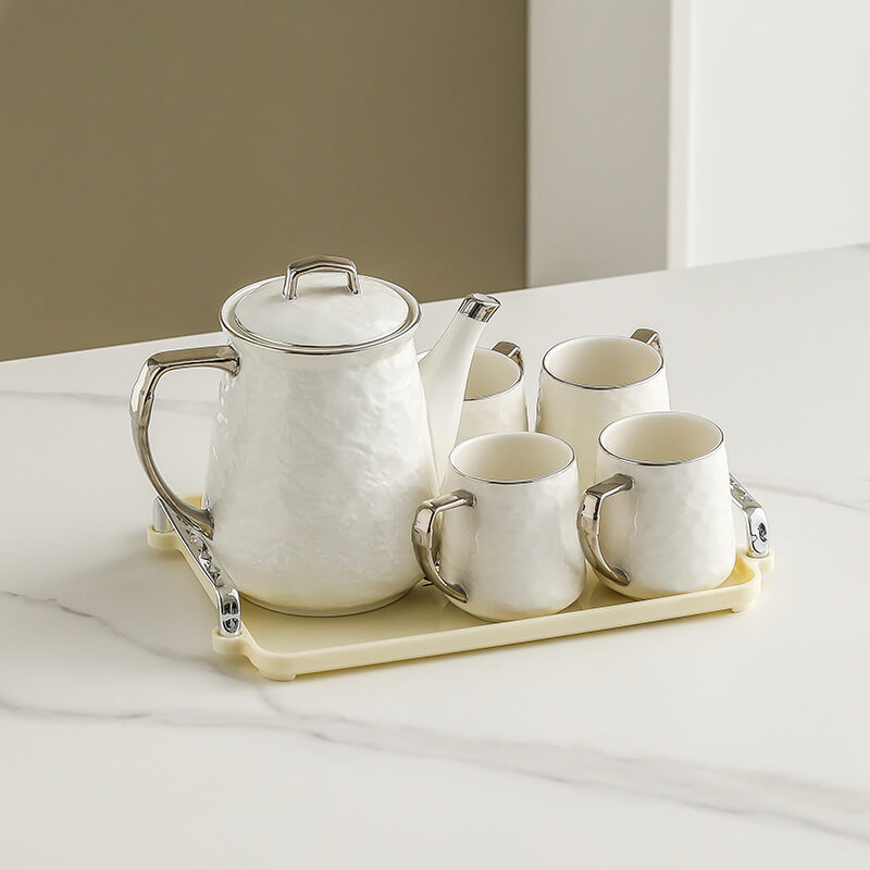 Silver Edge Ceramic Teapot Set