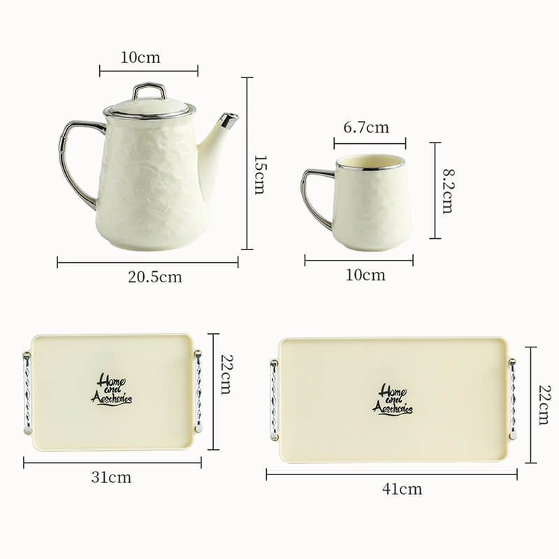 Silver Edge Ceramic Teapot Set