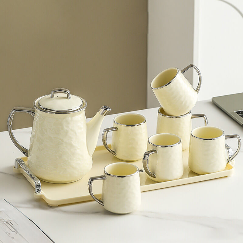 Silver Edge Ceramic Teapot Set