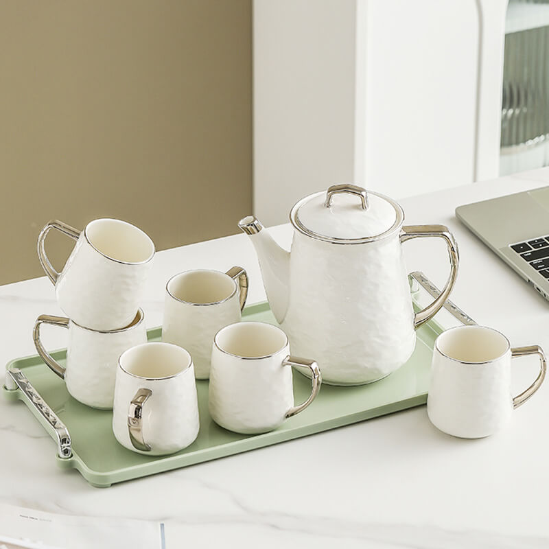 Silver Edge Ceramic Teapot Set