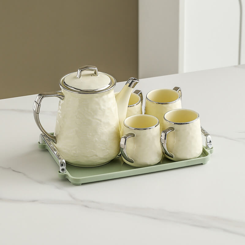 Silver Edge Ceramic Teapot Set