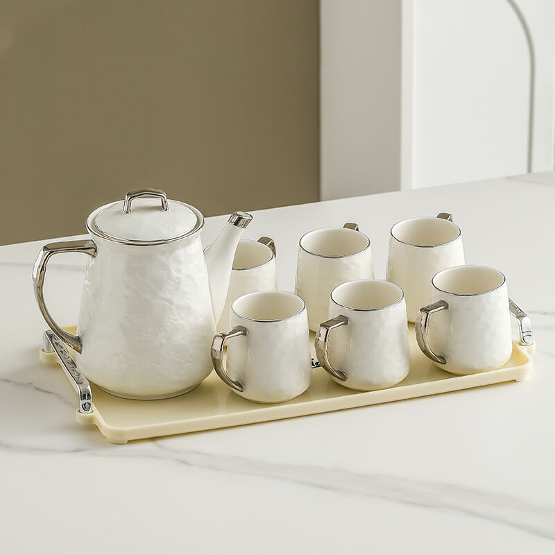 Silver Edge Ceramic Teapot Set