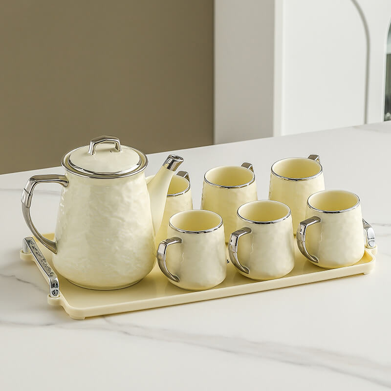 Silver Edge Ceramic Teapot Set