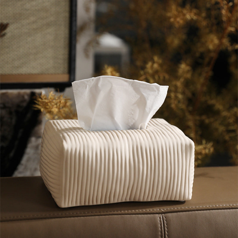 Solid Color Striped Ceramic Tissue Box