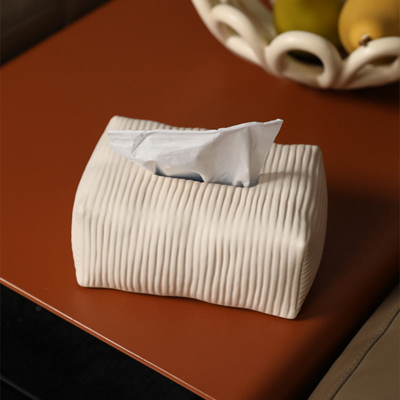 Solid Color Striped Ceramic Tissue Box