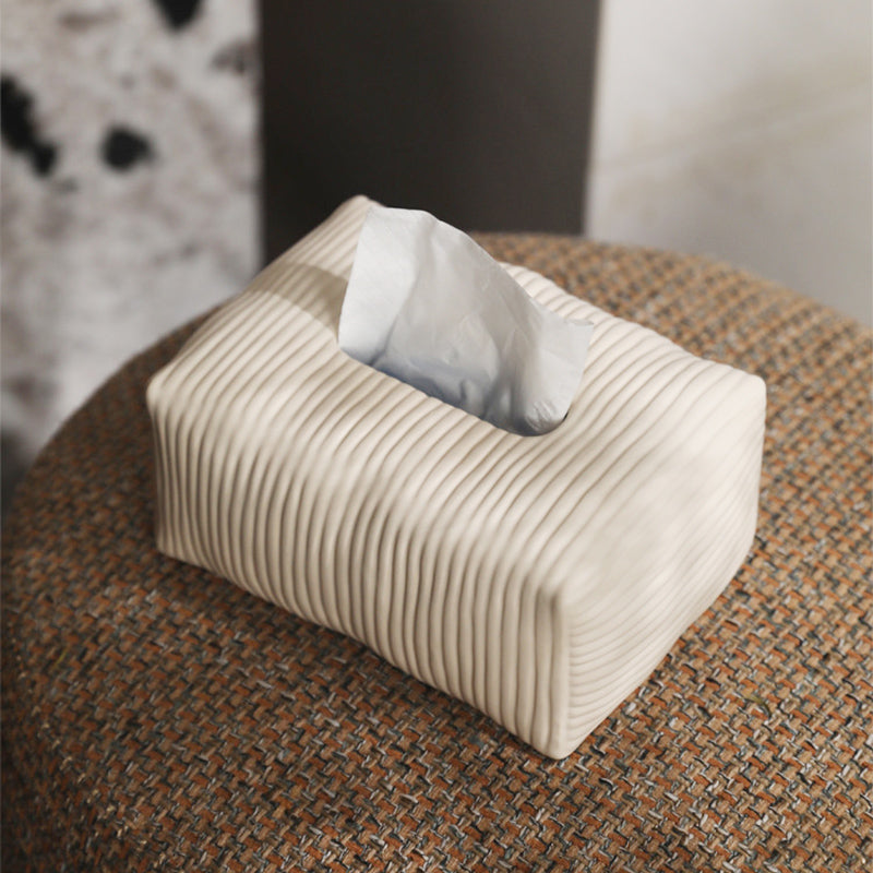 Solid Color Striped Ceramic Tissue Box