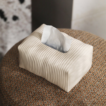 Solid Color Striped Ceramic Tissue Box