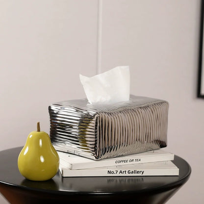 Solid Color Striped Ceramic Tissue Box