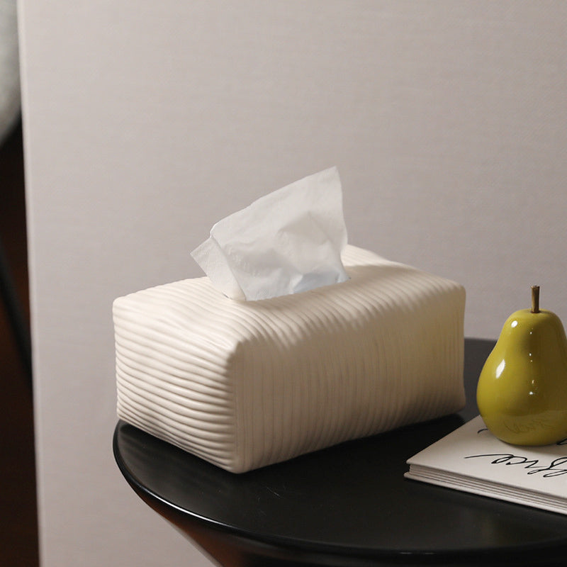 Solid Color Striped Ceramic Tissue Box