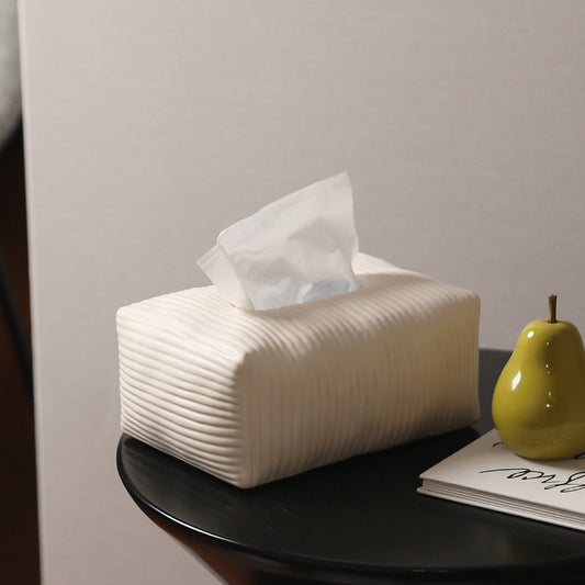 Solid Color Striped Ceramic Tissue Box
