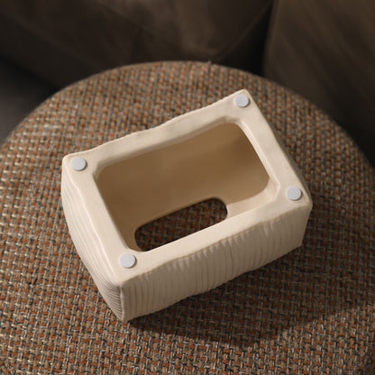 Solid Color Striped Ceramic Tissue Box