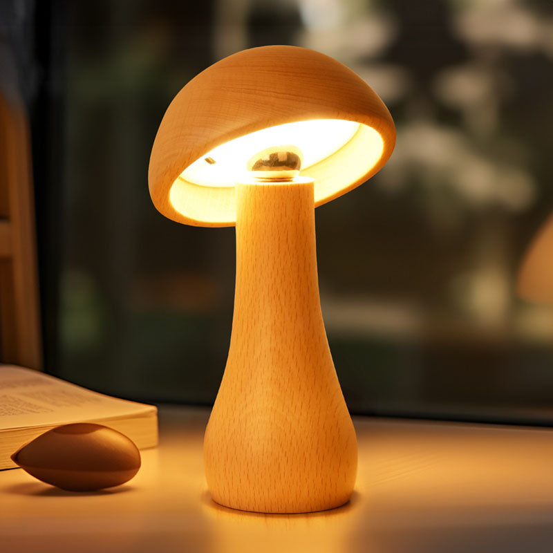 Solid Wood Mushroom Lamp