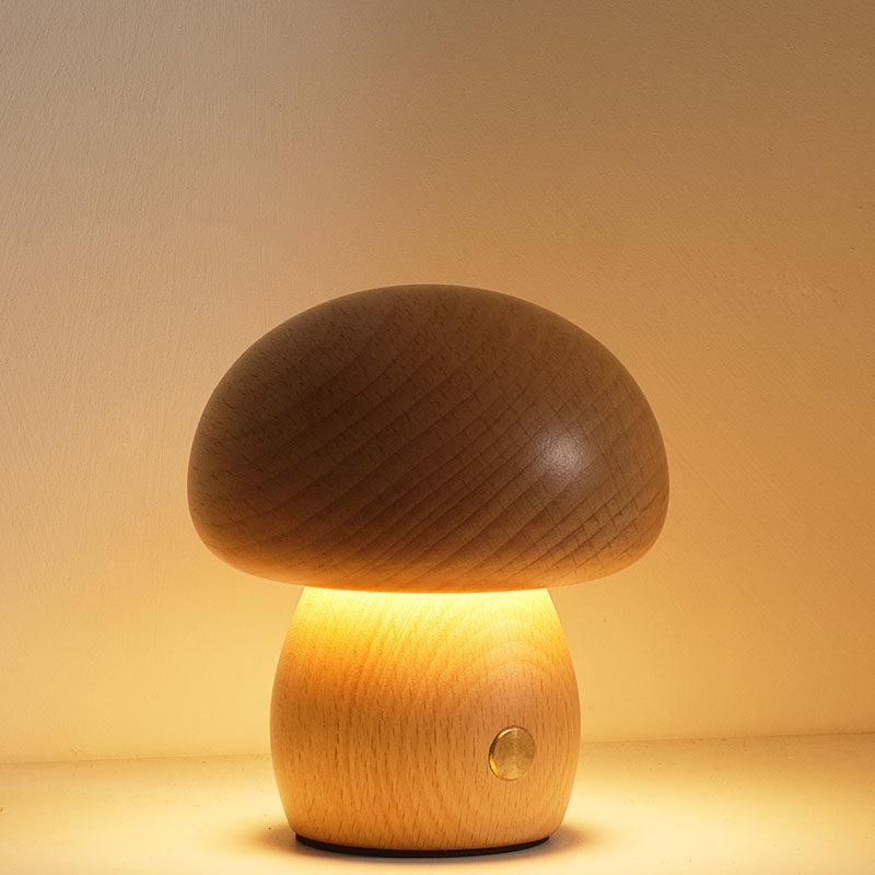 Solid Wood Mushroom Lamp