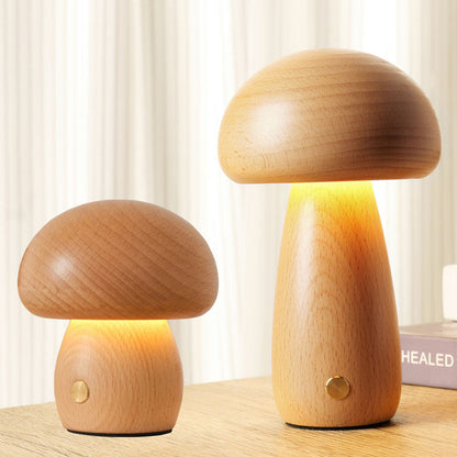 Solid Wood Mushroom Lamp