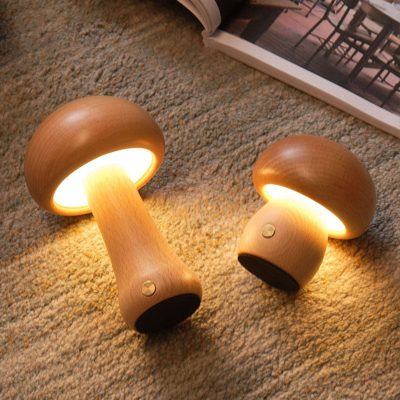 Solid Wood Mushroom Lamp