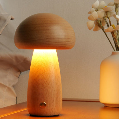 Solid Wood Mushroom Lamp