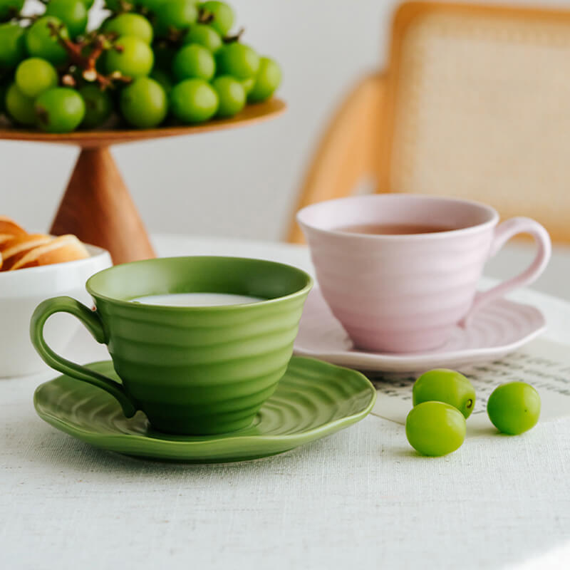 Spiral Pattern Ceramic Cup and Saucer