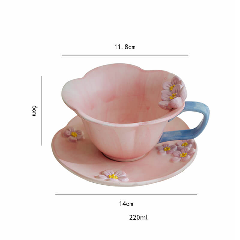 Spring Embossed Plum Blossom Ceramic Cup and Saucer