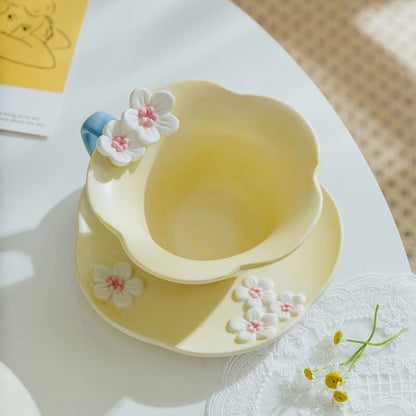 Spring Embossed Plum Blossom Ceramic Cup and Saucer