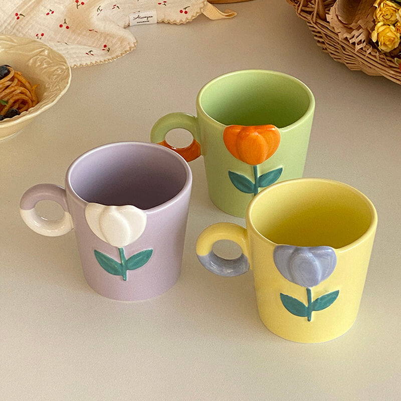 Spring Tulip Embossed Ceramic Mug